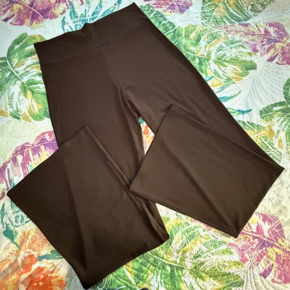 Pyramid Collection Stretch Palazzo Wide Leg Pants Brown Sz L - Picture 4 of 8